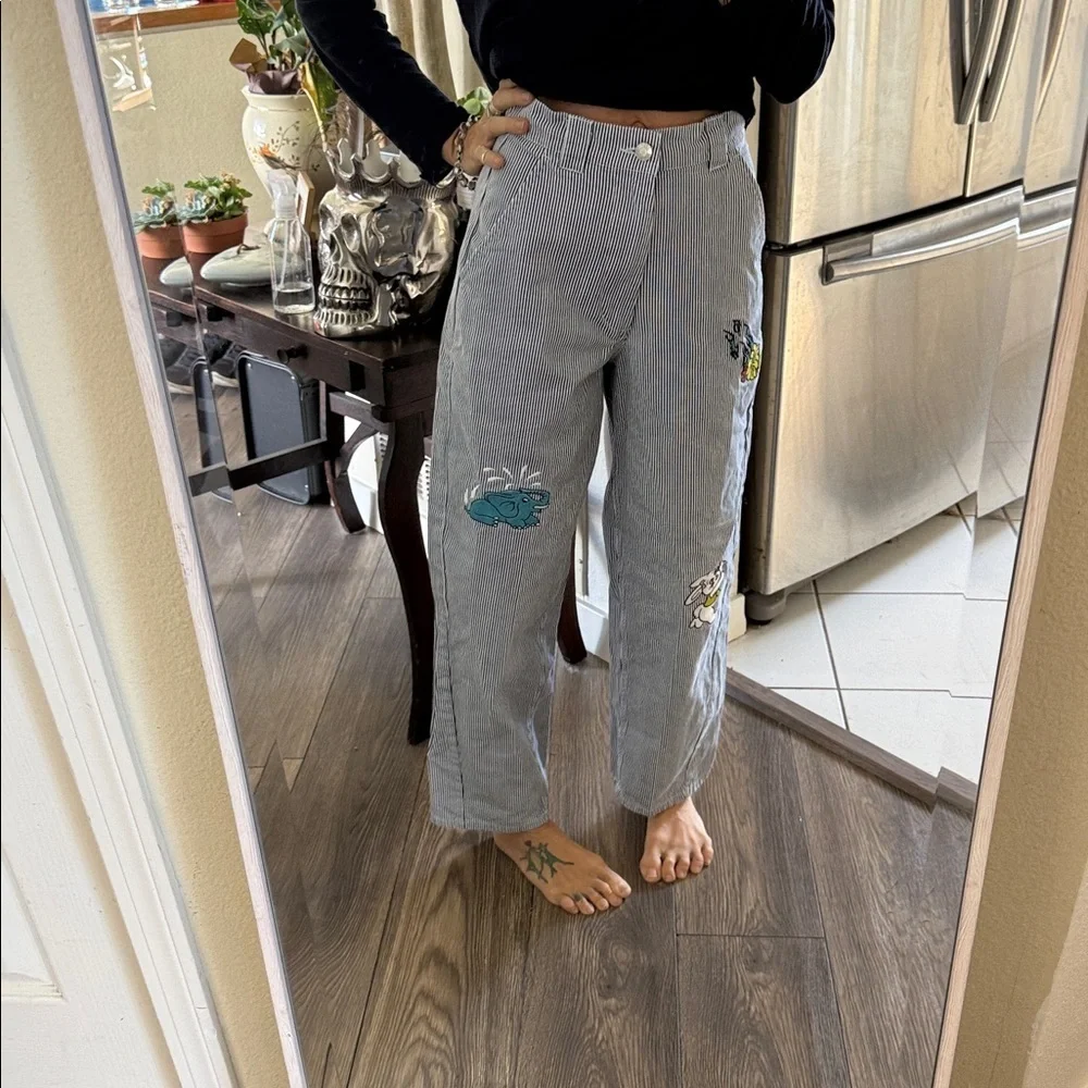 OBEY WOMEN'S HARU BAGGY PANTS striped embroidered size 25